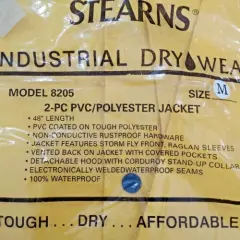 Stearns Safety Yellow Waterproof Detachable Hood Medium 2PC PVC Rain Jacket NEW