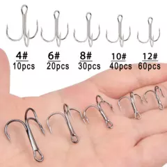 200pcs Treble Fishing Hook Round Bend Sharp Treble Hooks Size 1/4/6/8/10/12/14