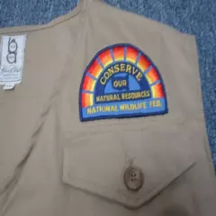 VINTAGE BOB ALLEN KHAKI & SUEDE HUNTING VEST with PATCHES SIZE XXL