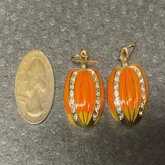 Pumpkin Earrings. Festive, Fall , Halloween Rhinestone