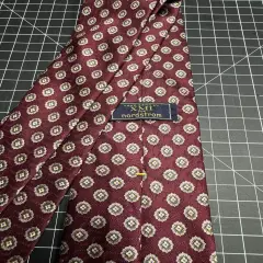 XMI Silk Tie. Maroon w Brown Floral. 59” x 3.75”