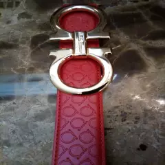 Ferragamo red leather belt BIG gold buckle fits up to 38