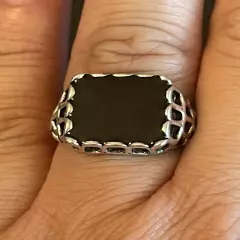 Trendy Black Obsidian Stone S925 Silver Plated Women Men Statement Ring Size 9.5