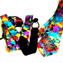 Men's Suspenders & Matching Tie Set -Pyscodelic silk