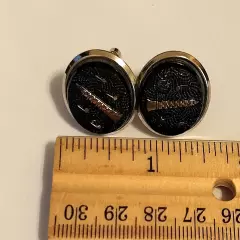 VTG Men's Bullet Back Cufflinks with Gold Saxophone & Music Notes Black Stone