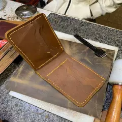 Mens Bifold Wallet, Genuine Leather Pocket Wallet, Brown Leather Card Wallet