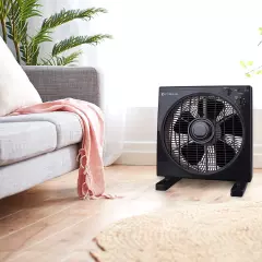 Starke Box Fan 30cm Black 3 Speed Floor Desk Cooler & Rotating Tilt Oscillating