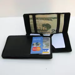 Black Genuine Leather Magic Wallet Credit Card Holder for Mens Kids