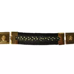 Men's Stingray Black Exotic Leather Golden Links Belt Cinto Exotico Mantarraya