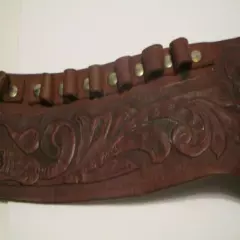 Vintage Western Leather Pistol Gun Ammunition belt with Hand Tooling