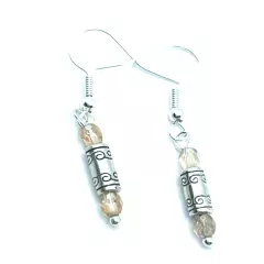 Brighton Gleam Etched Silver Cylinders & Peach Beads Dangle Custom Earrings