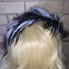 Ooak Hand Made Taissa Lada Black Pale Blue Lilac Ostrich Feather Headband Drag