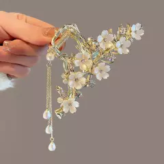 Pearl Flower Tassel Hair Claw Pearl Fringe Hair Clip Hair Accessories Elegant