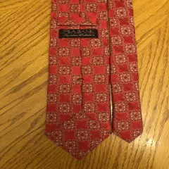 Jos. A. Bank Signature Silk Tie, Italy Red & White Floral Geometric Design 