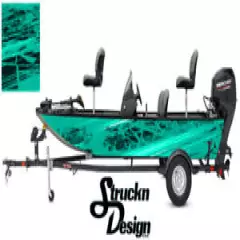 Pontoon Wrap Teal Dark Waves Fishing Abstract Graphic Bass Boat Decal Vinyl US