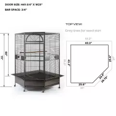 XL Parrot Escape Jumbo Corner Bird Aviary Cage H73" Macaws Parrot Cockatiels