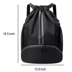 Drawstring Gym Bag for Men, Waterproof Drawstring Backpack for Women, Black