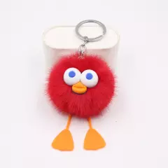 Cute Plush Duck With Legs Pom Pom Ball Keychain Keyring Backpack Purse Bag Charm