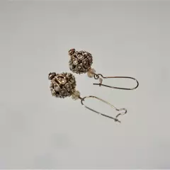 Chic Glitter Dangle Drop Earrings Gold Tone Filigree Opal Rhinestones Pierced