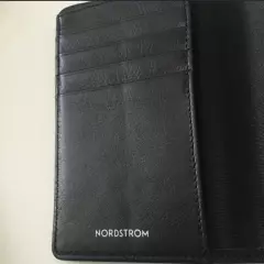 NORDSTROM LEATHER PASSPORT WALLET WINKING PRINT BLACK/WHITE NWOT