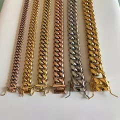 Miami Cuban Link Bracelet 14k 18k Yellow Rose Silver Gold Plated Stainless Steel