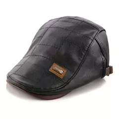  Men Adjustable Leather Cap Newsboy Hat Driving Hats for One Size Hat-t8-black