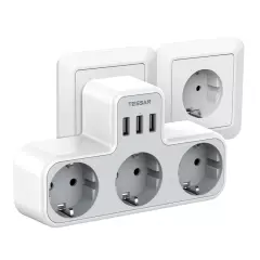 USB Plug Adapter, 6 in 1 Sockets Tee with 3 Sockets, 2 USB-A & 1 Type C Port