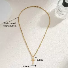 18K Gold Plated Cross Pendant Necklace Christian Men Women Chain Stainless Steel