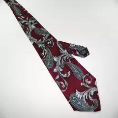 Men's Stafford Silk NECKTIE Tie MADE IN USA MAROON GRAY PAISLEY BAROQUE