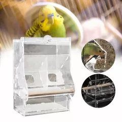 Clear Acrylic Automatic Feeder Double Hopper Wood Perches Bird Cage Feeder NEW