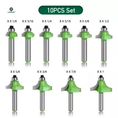 8mm Shank Round Over Edge Profile Router Bit, 2.25-12.7mm Radius 1PC/10PCS GREEN