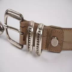 KWANPEN Genuine Crocodile Handmade Belt Womens Tan Silver Buckle Leather Sz 38