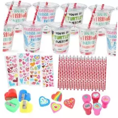 30-Pack Valentine's Day Gifts for Kids - Stationary and Cup Set with 30 Pack