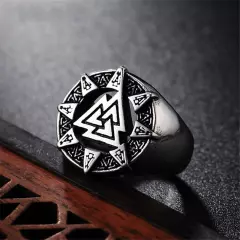 Vintage Viking Tribal Triangle Totem Ring Stainless Steel Gothic Biker Punk Ring