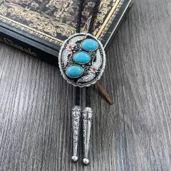 Vintage Native American Western Cowboy Blue Natural Turquoise Stone Bolo Tie New