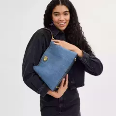 COACH Willow Denim Shoulder Bag CS243 2WAY Indigo Fashion Women's Bags Outlet 