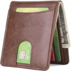 Mens Slim Front Pocket Wallet with Quick Slot, RFID Blocking, Faux Leather