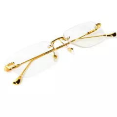 Vintage Gold Frame Rimless Luxury Men's Hip Hop Clear Lens Retro Fashion Glasses