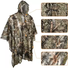 Gilly Suit 3D Leafy Camo Poncho Hunting Ghillie Suits XL/XXL Hiding Wildlife TOP