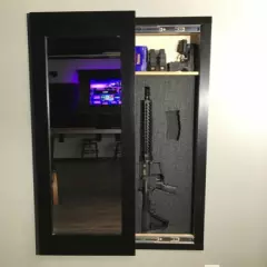 Mirror Safe, In-wall gun safe concealment cabinet rifle pistol storage - Black