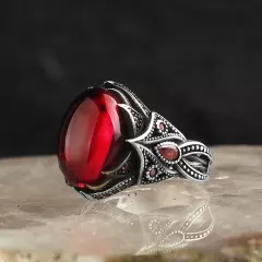 Zircon Stone 925 Sterling Silver Men's Ring Turkish Handmade Silver Men's Jewelr