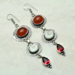 Carnelian Shiva Eye Handmade Drop Dangle Earrings Jewelry 2.8" AE-55029