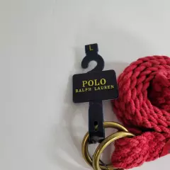 Polo Ralph Lauren Leather-Trim Canvas Belt Mens Large Red Double D Ring Braided