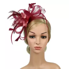 Women Fascinator Feather Hat Flower Hair Clip Church Wedding Party Headwear Clip