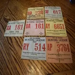 Vintage 1951 - 1957 OHIO Resident Hunting License Canvas Lot of 7