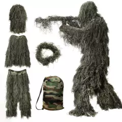 3D Camouflage Ghillie Suit Jungle Forest Wood Sniper Hunting 5 in 1 Camo Apparel