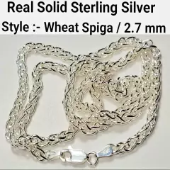 Real Solid 925 Sterling Silver Wheat Spiga Rope Chain Necklace Italy Jargod