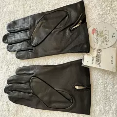 Etienne Aigner Black Leather Gloves Cashmere Lining Sz Medium 