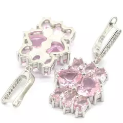 Romantic Pink Kunzite White CZ Ladies Wedding Silver Earrings 