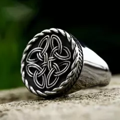 Retro Celtic Knot Pattern Signet Ring Stainless Steel Men's Cool Biker Punk Ring